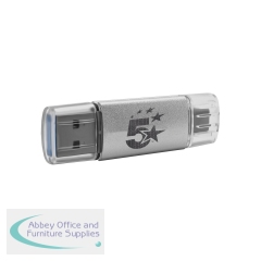 5 Star USB 3.2 Gen 1 Combo Flash Memory Drive with USB A/C 128GB Silver 667953