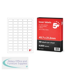 5 Star A4 Mini Sheet Labels 45.7x21.2mm 48 Labels per Sheet 100 Sheets (Pack of 4800) FS679587