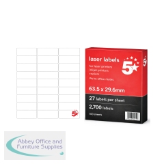 5 Star A4 Mini Sheet Labels 63.5x29.6mm 27 Labels per Sheet 100 Sheets (Pack of 2700) FS679600