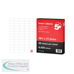 5 Star A4 Sheet Labels 38.1x21.2mm 65 per Sheet 100 Sheets (Pack of 6500) FS679676