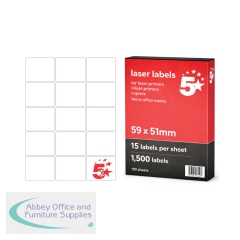 5 Star A4 Address and Parcel Labels 59x51mm 15 per Sheet 100 Sheets (Pack of 1500) FS679701