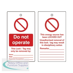 5 Star Double Sided Do Not Operate Lockout Tags (Pack of 10) FS712575
