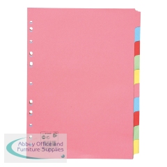 5 Star Office Subject Dividers 10-Part Recycled Card Multipunched 155gsm A4 Assorted (Pack of 25)