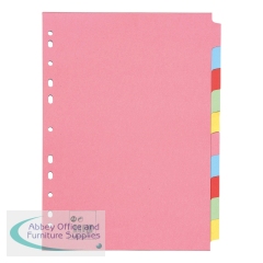 5 Star Office Subject Dividers 10-Part Recycled Card Multipunched 155gsm A4 Assorted (Pack of 10)