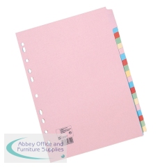 5 Star Office Subject Dividers 20-Part Recycled Card Multipunched 155gsm A4 Assorted (Pack of 10)