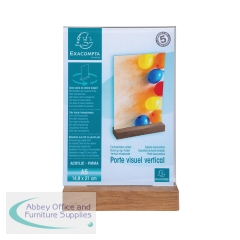 Exacompta Portrait Stand Up Sign Holder A5 with Wood Base 85258D