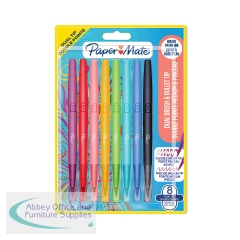 Paper Mate Flair Dual Felt Tip Brush + Medium Tip Assorted (Pack of 8) 2199386
