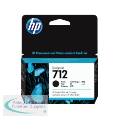 HP 712 DesignJet Ink Cartridge 38-ml Black 3ED70A