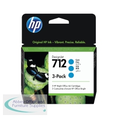 HP 712 DesignJet Ink Cartridge Cyan (Pack of 3) 3ED77A
