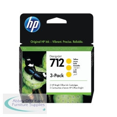 HP 712 DesignJet Ink Cartridge Yellow (Pack of 3) 3ED79A