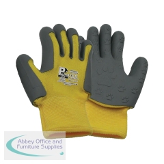 Children\'s Gloves TPE Palm Coating with Cub Paw Print Design 1 Pair Size 4 Yellow/Grey KDZGGY-4
