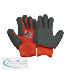 Children\'s Gloves TPE Palm Coating with Paw Print Design 1 Pair Size 5 Orange/Grey KDZGGO-5