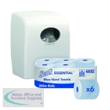 Scott Essential Rolled Hand Towel 350m Blue (Pack of 6) FOC Dispenser