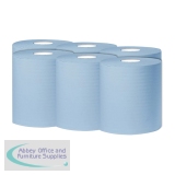 2Work 1-Ply Centrefeed Roll 300m Blue (6 Pack) KF03803