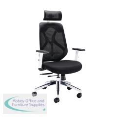 First Stealth Mesh Back Operator Chair Headrest + Arms 660x660x1140-1240 Black/WhiteKF70060