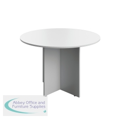 Serrion Leg Round Boardroom Table 1100x1100 White/Silver KF800290