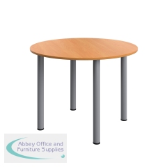 Serrion Pole Leg Round Meeting Table 1000x1000x730mm Beech/Silver KF800233