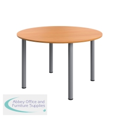 Serrion Pole Leg Round Meeting Table 1200x1200x730mm Beech/Silver KF800234