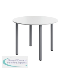 Serrion Pole Leg Round Meeting Table 1000x1000x730 White/Silver KF800279