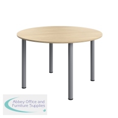 Serrion Pole Leg Round Meeting Table 1200x1200x730mm Oak/Silver KF800370