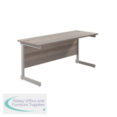 Jemini Single Rectangular Desk 1800x600x730mm Grey Oak/Silver KF800772