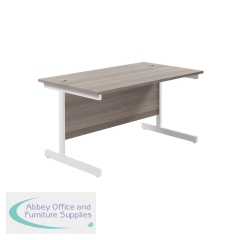 Jemini Single Rectangular Desk 1400x800x730mm Grey Oak/White KF801195