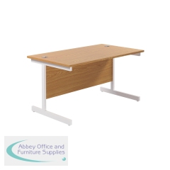 Jemini Single Rectangular Desk 1400x800x730mm Nova Oak/White KF801200