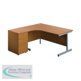 First Radial Left Hand Desk with Pedestal 1600x800-1200mm Nova Oak/Silver KF803263