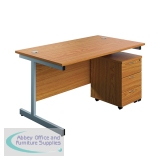 First Single Desk with 3 Drawers Pedestal 1600x800 Nova Oak/Silver KF803591