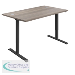 First Economy Single Motor Sit/Stand Desk 1400x800x705-1220mm Grey Oak/Black KF803901