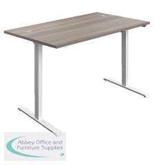 First Economy Single Motor Sit/Stand Desk 1400x800x705-1220mm Grey Oak/White KF803918