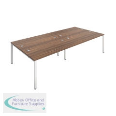 Jemini 4 Person Bench Desk 3200x1600x730mm Dark Walnut/White KF809494