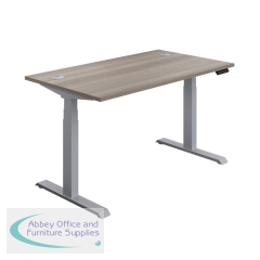 Jemini Sit/Stand Desk with Cable Ports 1200x800x630-1290mm Grey Oak/Silver KF809708