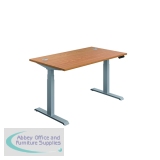 KF809722 - Jemini Sit/Stand Desk with Cable Ports 1200x800x630-1290mm Nova Oak/Silver KF809722