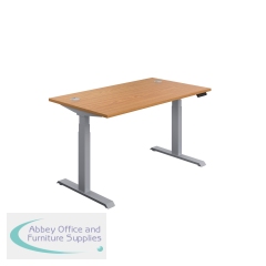 Jemini Sit/Stand Desk with Cable Ports 1200x800x630-1290mm Nova Oak/Silver KF809722