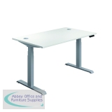 KF809739 - Jemini Sit/Stand Desk with Cable Ports 1200x800x630-1290mm White/Silver KF809739