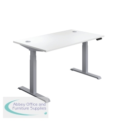 Jemini Sit/Stand Desk with Cable Ports 1200x800x630-1290mm White/Silver KF809739
