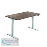 Jemini Sit/Stand Desk with Cable Ports 1200x800x630-1290mm Dark Walnut/White KF809753