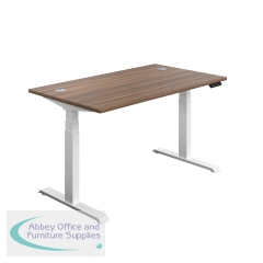 Jemini Sit/Stand Desk with Cable Ports 1200x800x630-1290mm Dark Walnut/White KF809753