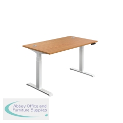 Jemini Sit/Stand Desk with Cable Ports 1200x800x630-1290mm Nova Oak/White KF809784