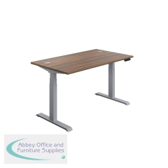 Jemini Sit/Stand Desk with Cable Ports 1400x800x630-1290mm Dark Walnut/Silver KF809814