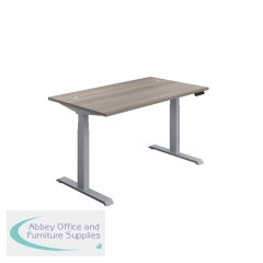 Jemini Sit/Stand Desk with Cable Ports 1400x800x630-1290mm Grey Oak/Silver KF809821