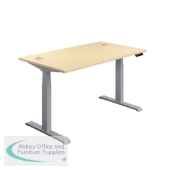 Jemini Sit/Stand Desk with Cable Ports 1400x800x630-1290mm Maple/Silver KF809838