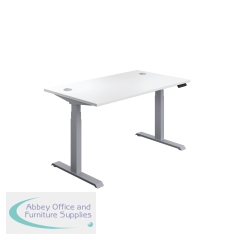 Jemini Sit/Stand Desk with Cable Ports 1400x800x630-1290mm White/Silver KF809852