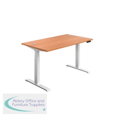 Jemini Sit/Stand Desk with Cable Ports 1400x800x630-1290mm Beech/White KF809869