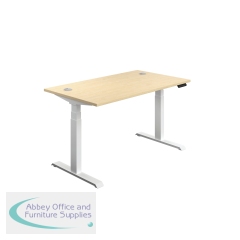 Jemini Sit/Stand Desk with Cable Ports 1400x800x630-1290mm Maple/White KF809890