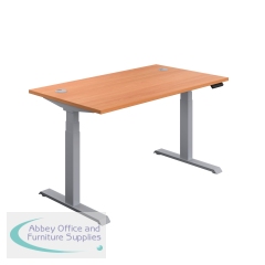Jemini Sit/Stand Desk with Cable Ports 1600x800x630-1290mm Beech/Silver KF809920