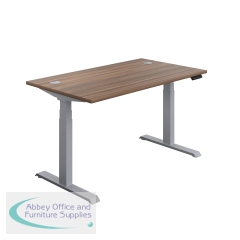 Jemini Sit/Stand Desk with Cable Ports 1600x800x630-1290mm Dark Walnut/Silver KF809937