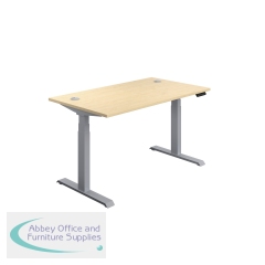 Jemini Sit/Stand Desk with Cable Ports 1600x800x630-1290mm Maple/Silver KF809951