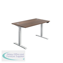 Jemini Sit/Stand Desk with Cable Ports 1600x800x630-1290mm Dark Walnut/White KF809999